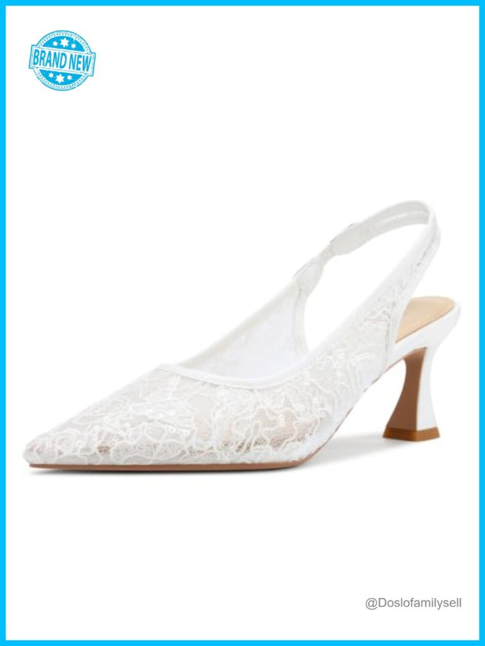 Aachcol Women's Lace Mesh Slingback Kitten Heels Pointed Toe Wedding Pumps